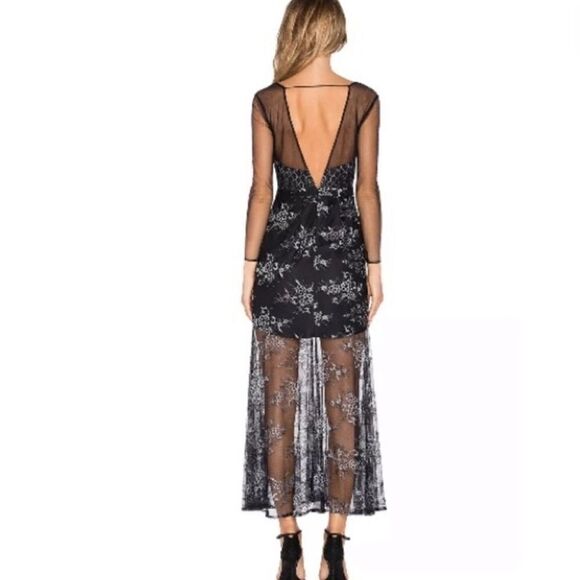 Lovers and Friends Mystic Maxi Slate Black Dress Sheer Long Sleeve Size M - Picture 5 of 10
